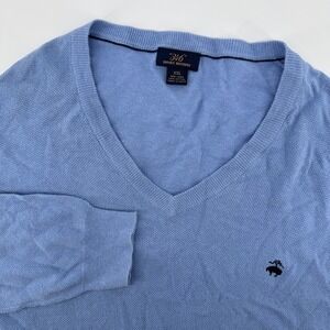 Brooks Brothers 346 Men's XXL Blue Linen Cotton V-Neck Sweater Embroidered